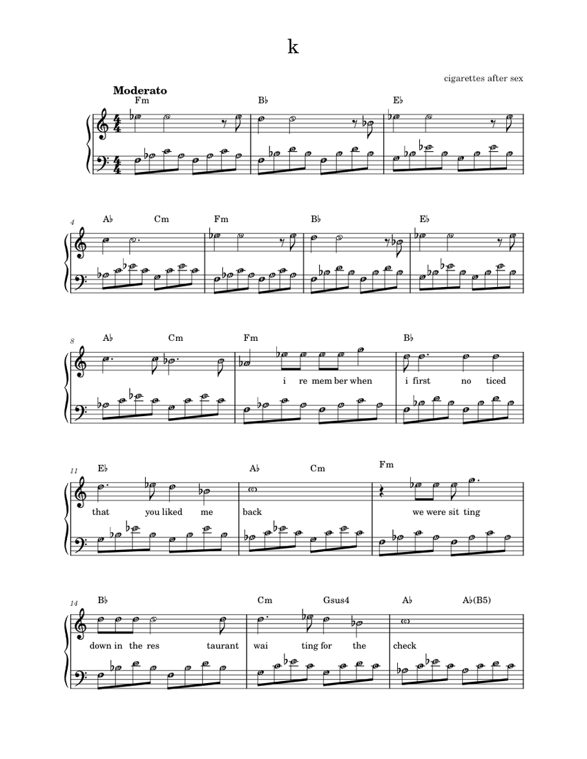 K. Cigarettes After Sex Sheet music for Piano (Solo)