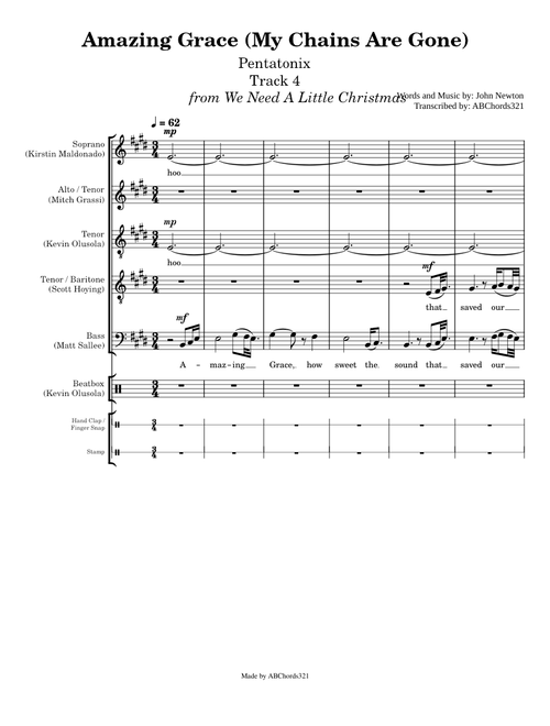 Amazing Grace | Pentatonix [Full Sheet Music/Transcription]
