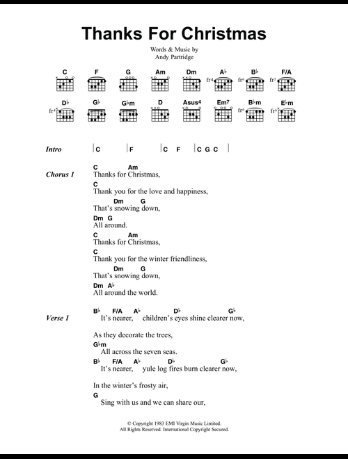 Thanks For Christmas - XTC (Guitar Chords-Lyrics)