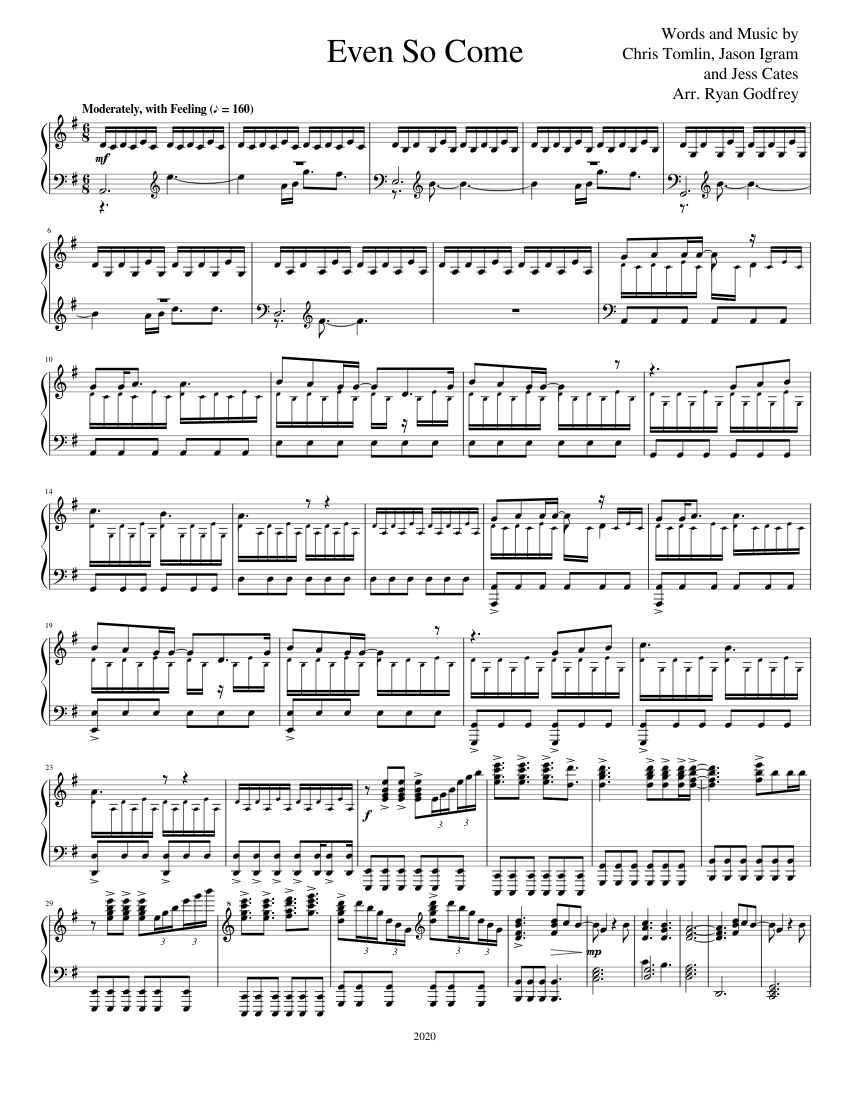 Chris Tomlin Even So Come (Piano Cover) Sheet music for Piano (Solo