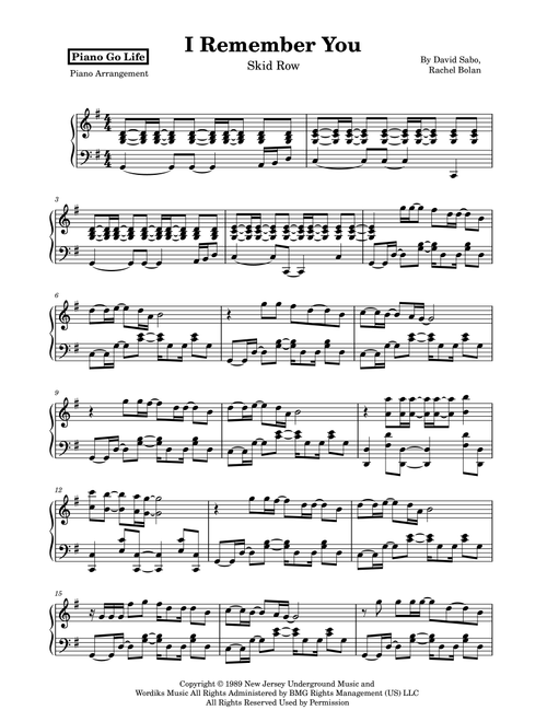 I Remember You (Arr. Piano Go Life) - Skid Row (Piano Solo)