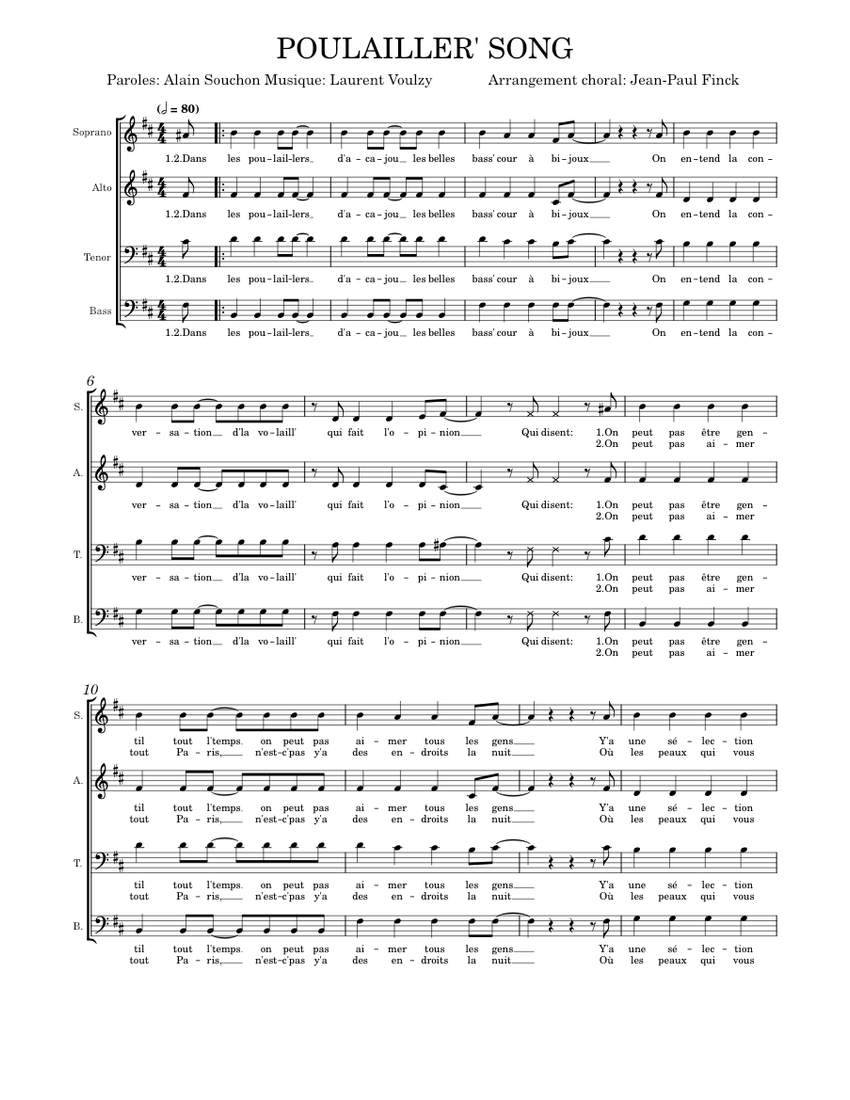 Poulailler song alain souchon sheet music for soprano alto tenor