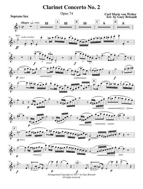 Clarinet Concerto No. 2 - Opus 74 (Arr. Gary Bricault) - Carl Maria von Weber (Soprano Sax and Piano)