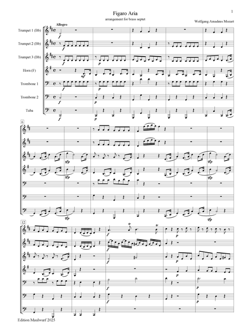 Figaro Aria (Arr. Edition Maulwurf) - Wolfgang Amadeus Mozart (Brass Ensemble)