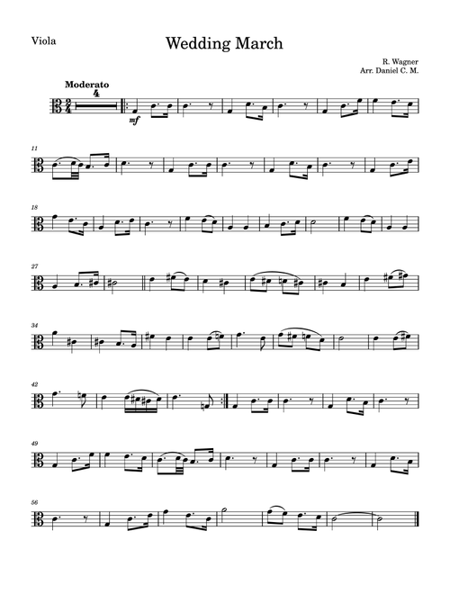 Wedding March by Wagner for viola and piano (easy) (Arr. Daniel C. M.) - Richard Wagner (Viola and Piano)