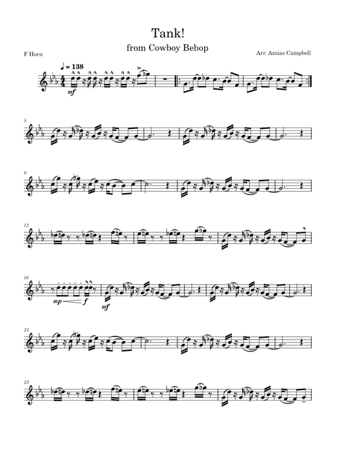Cowboy Bebop - Tank, Arr. for Horn