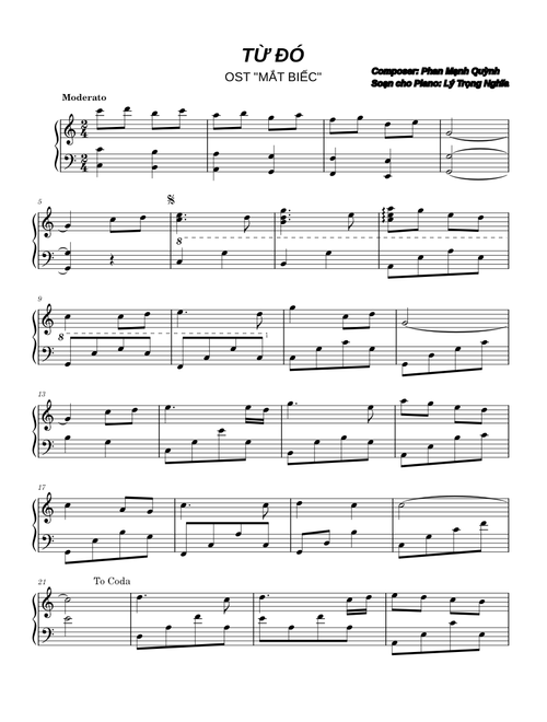 TỪ ĐÓ – PIANO SHEET