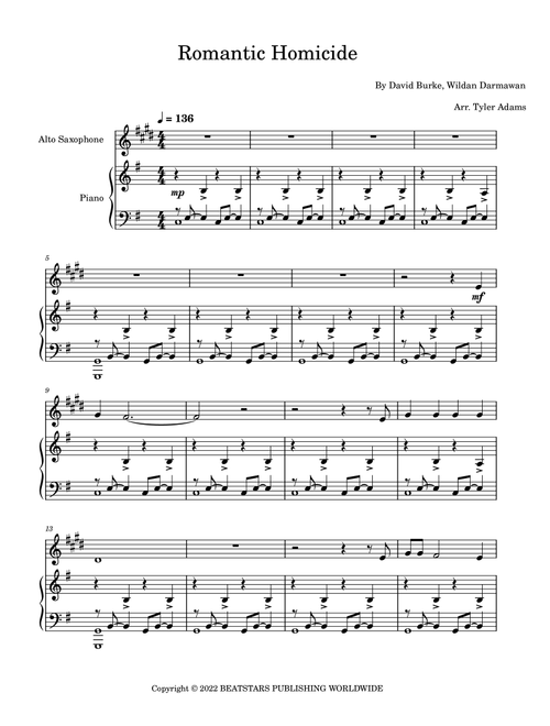 Romantic Homicide (Arr. Tyler Adams) - D4vd (Alto Sax and Piano)