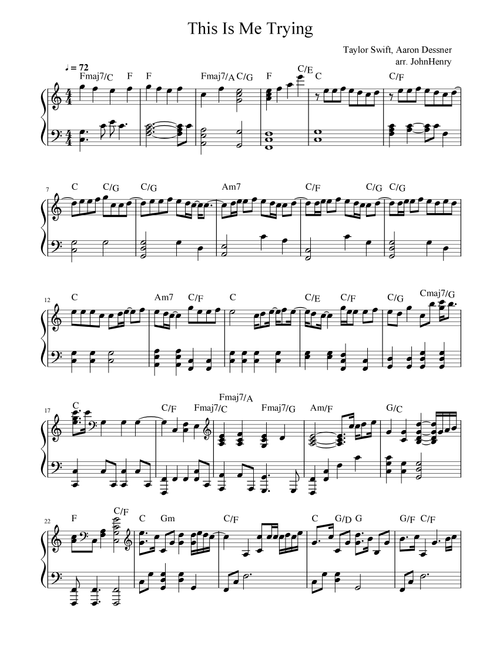 This Is Me Trying (Arr. JohnHenry) - Taylor Swift (Piano Solo)