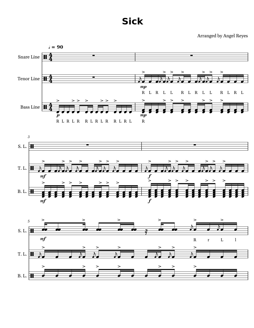 Down with the sickness Disturbed Sick Sheet music for Snare drum