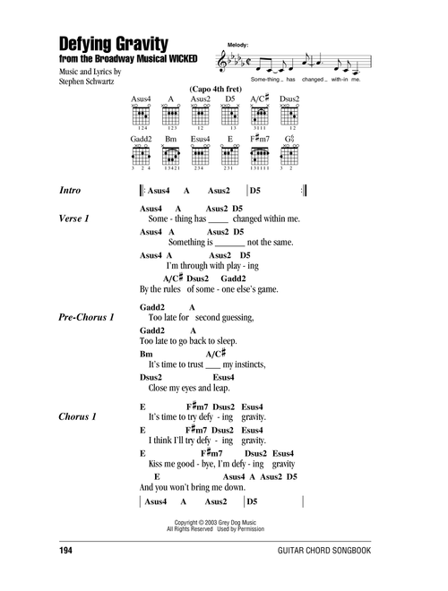 Defying Gravity (from Wicked) - Glee Cast (Guitar Chords-Lyrics)