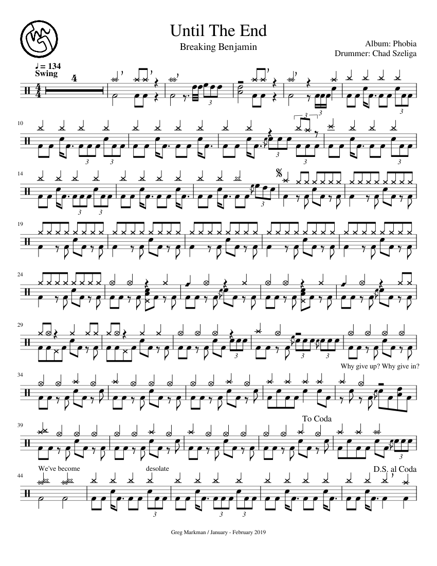 Until The End – Breaking Benjamin Sheet Music for Drum group (Solo