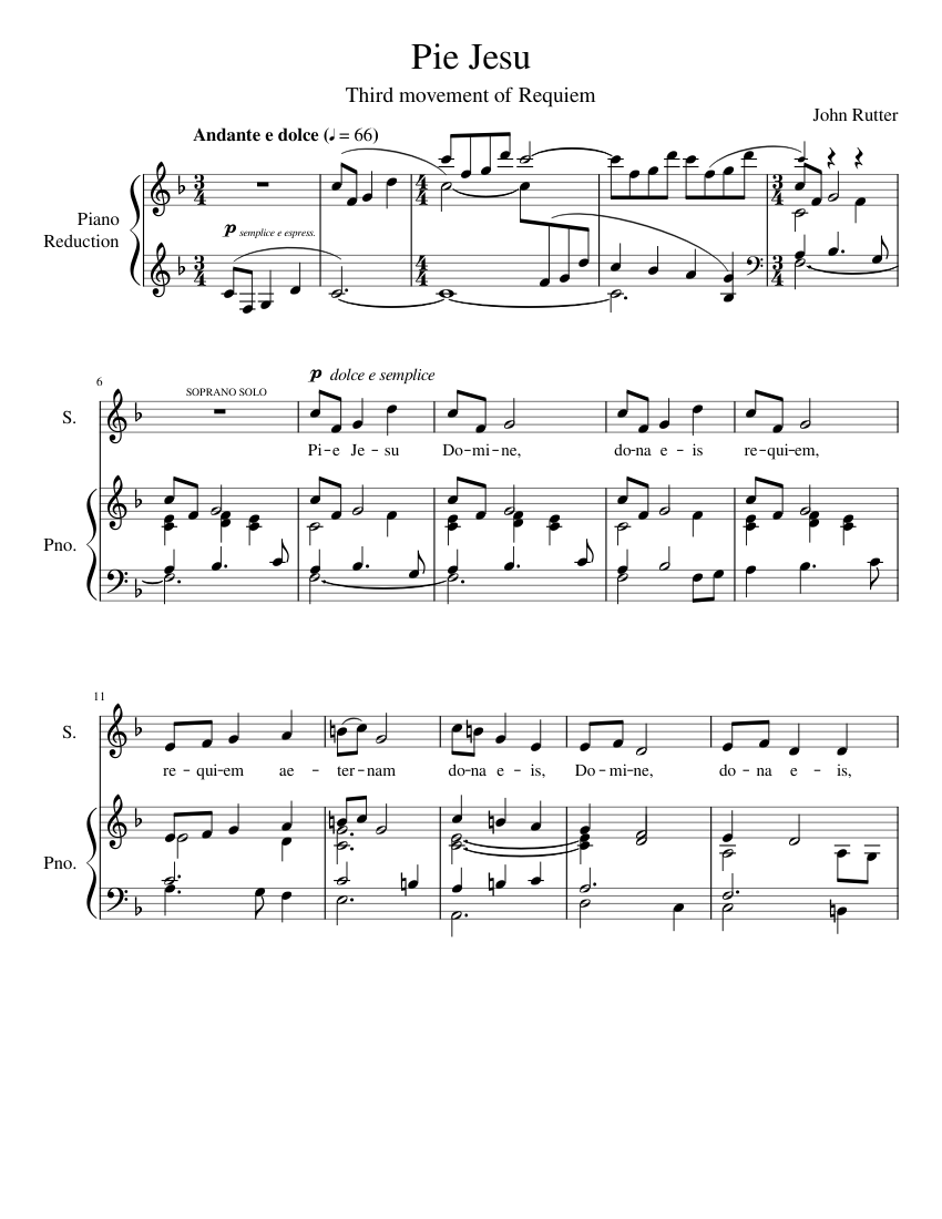 Pie Jesu John Rutter Requiem Sheet music for Piano, Soprano, Female