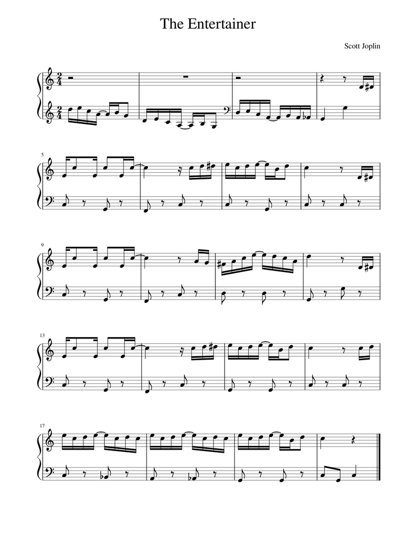 The Entertainer - Scott Joplin (Easy Piano) Sheet Music for Piano (Solo ...