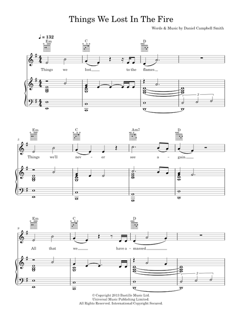 Things we lost in the fire - Bastille (Piano-Vocal-Guitar (Piano Accompaniment))