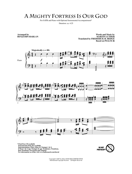 A Mighty Fortress Is Our God (Arr. Benjamin Harlan) - Psalm 46 (Choral, SATB)