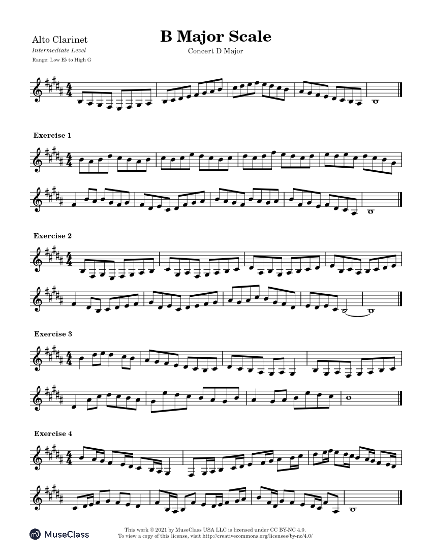 Concert D Major Scale ExercisesIntermediate for Alto Sheet