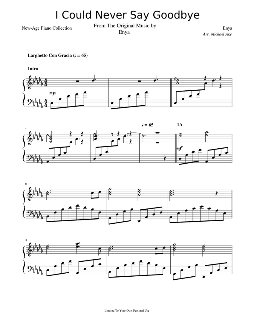 I Could Never Say Goodbye – Enya - piano tutorial