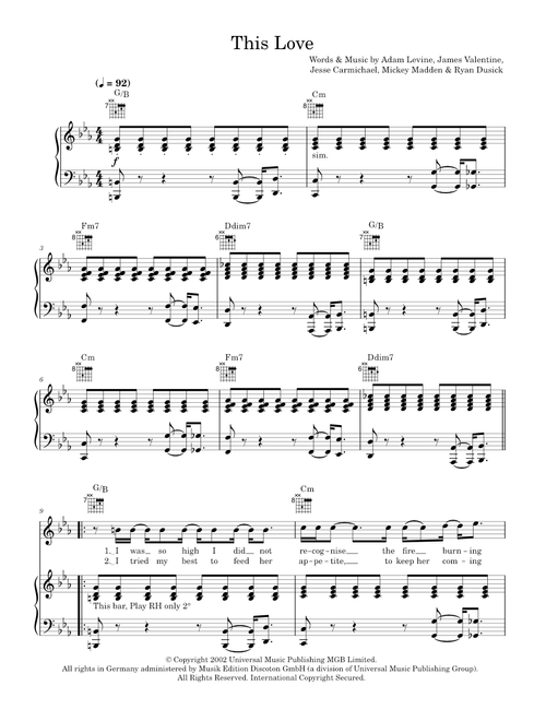 This love - Maroon 5 (Piano-Vocal-Guitar (Piano Accompaniment))