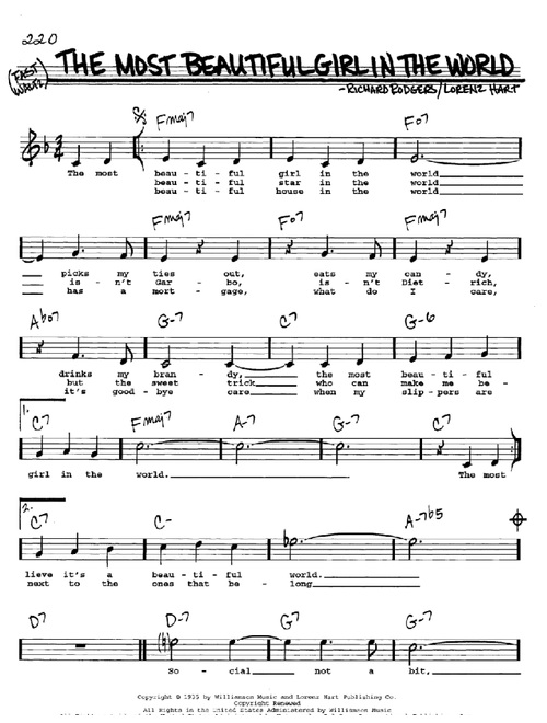 The Most Beautiful Girl In The World - Rodgers & Hart (Real Book - Melody-Chords-Lyrics)