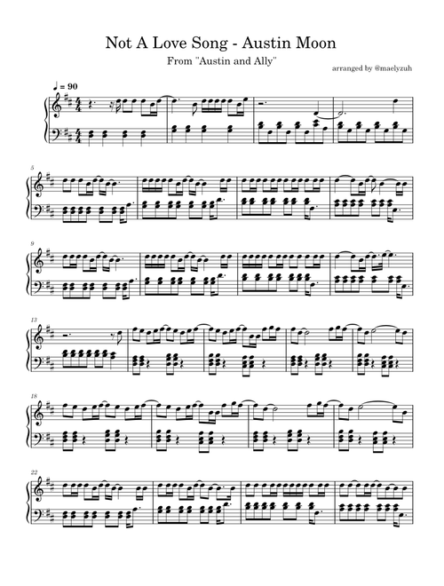 Not A Love Song - Austin Moon (From "Austin and Ally") (Piano)