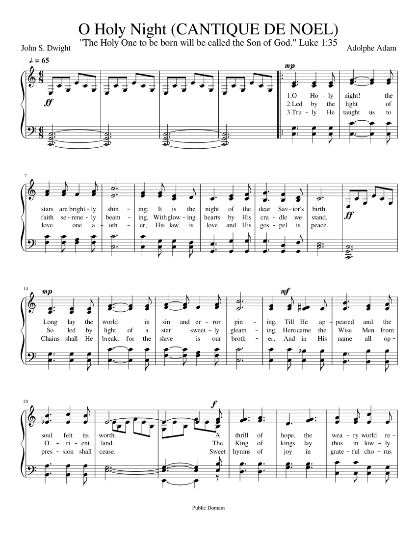 O Holy Night (CANTIQUE DE NOEL) Sheet Music for Piano (Solo) easy | MuseScore.com
