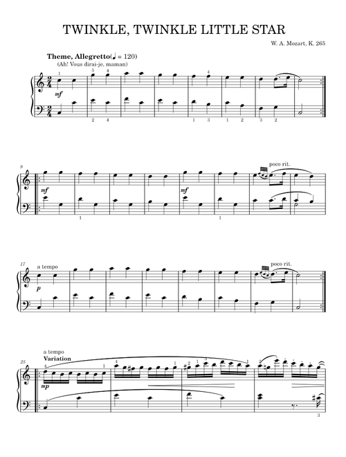 Twinkle, Twinkle Little Star (Ah! Vous dirai-je, maman) Theme - Mozart Donizetti (Piano Solo)
