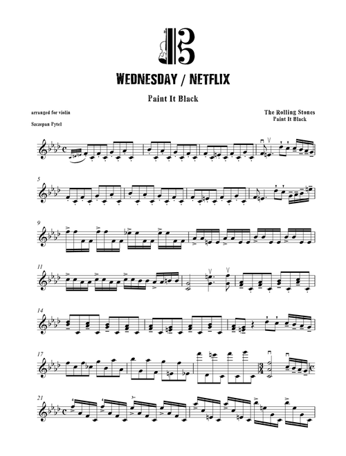 Wednesday Netflix Paint It Black by Rolling Stones - arr. for Violin by Szczepan Pytel (Violin Solo)