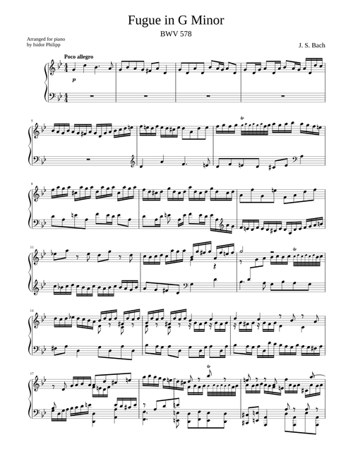Bach Fugue in G Minor, BWV 578 (Piano solo)