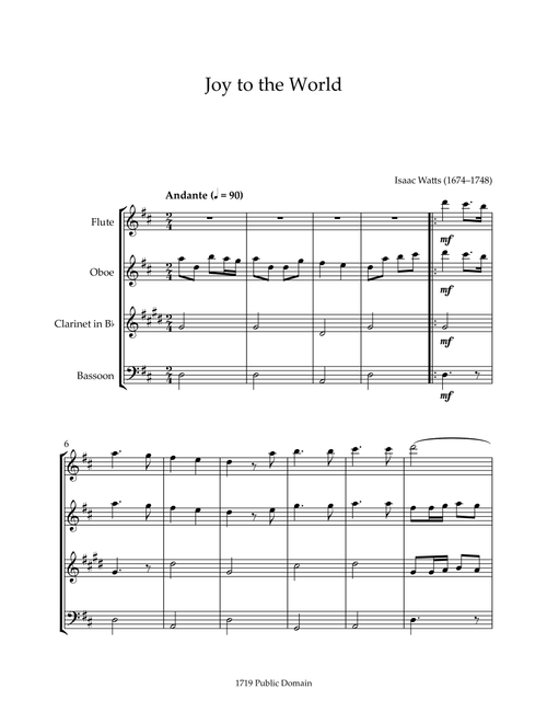 Joy to the World – Woodwind Quartet (D major) (Arr. D. M. Scores) - Isaac Watts (Woodwind Ensemble)