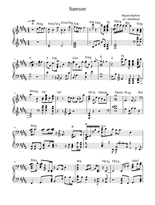 Samson (Arr. JohnHenry) - Regina Spektor (Easy Piano)