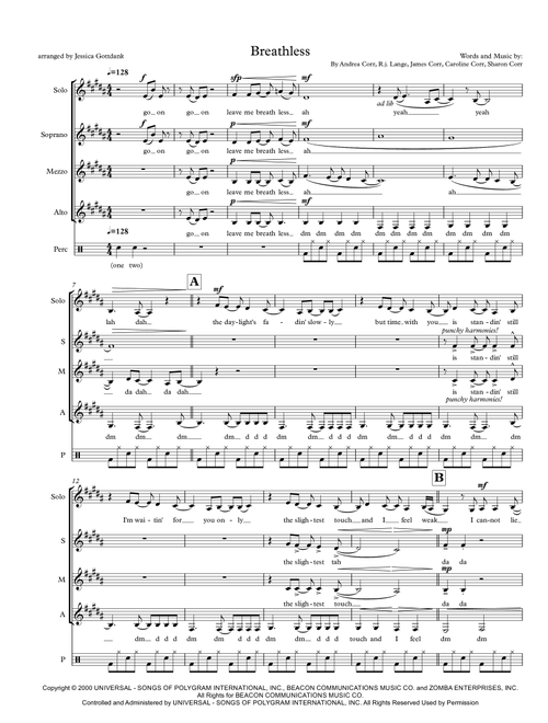 Breathless (Arr. Jessica Gottdank) - The Corrs (Choral, SSAA)