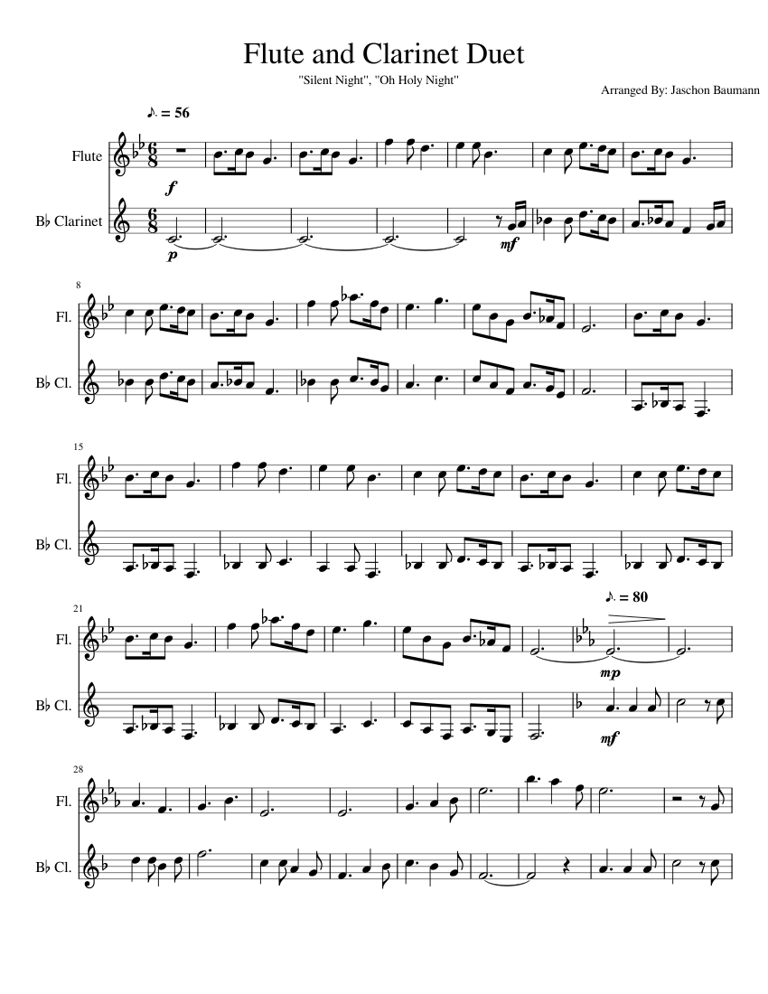 Silent Night/Oh Holy Night Duet Sheet music for Flute, in b