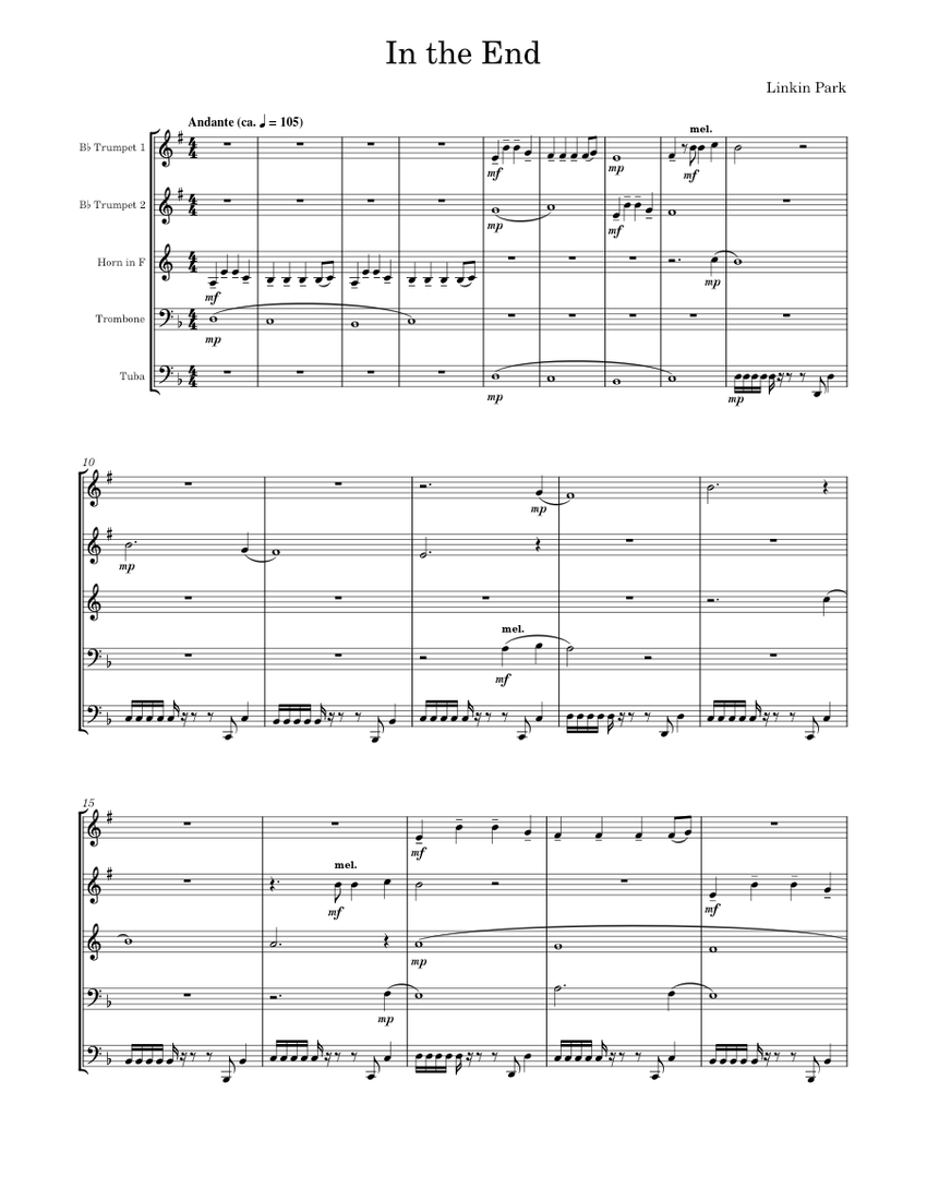 In the end Linkin Park Sheet music for Trombone, Tuba, Trumpet in b