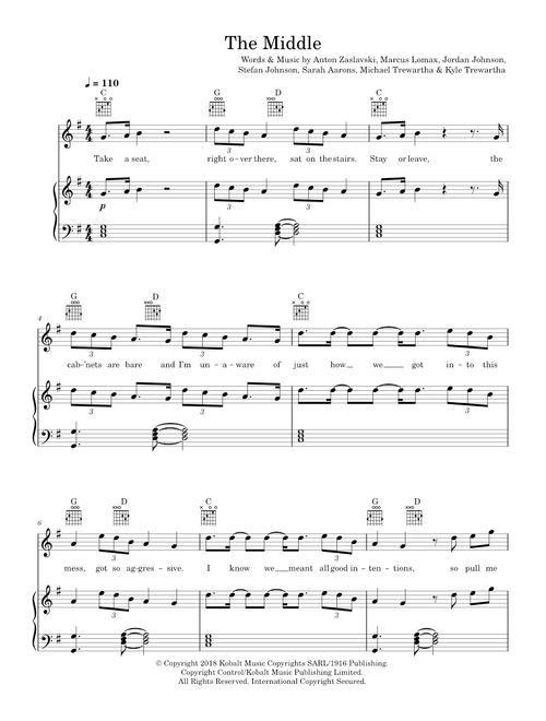 The Middle - Maren Morris, Zedd, Zedd, Maren Morris & Grey (Piano-Vocal-Guitar (Piano Accompaniment))