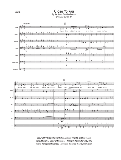 (They Long To Be) Close To You (Arr. Tim Olt) - The Carpenters (Small Ensemble)