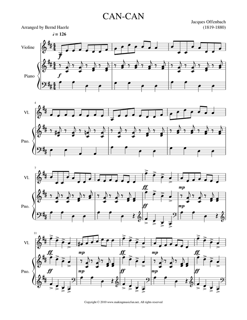 CAN-CAN Sheet Music for Piano, Violin (Solo) | MuseScore.com