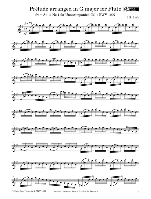 Cello Suite No. 1 – for Flute – BWV 1007 – J S Bach