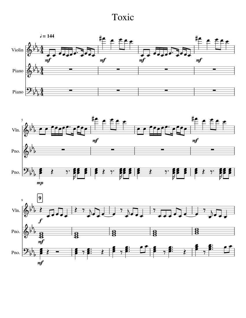 Toxic Britney Spears Sheet music for Piano, Violin (Mixed Trio