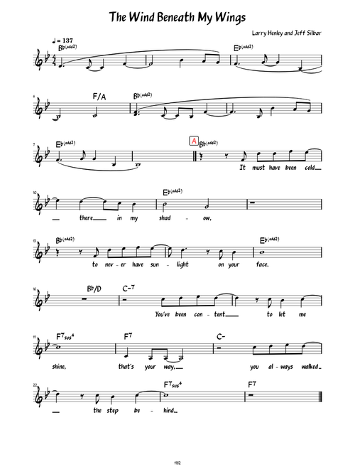 Wind Beneath My Wings (Lead sheet with lyrics )