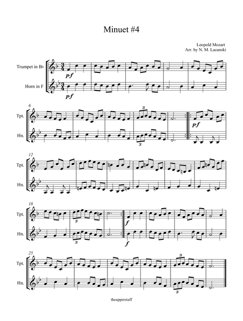 Minuet #4 (Arr. Nick Lacanski) - Mozart, Leopold (Instrumental Duet)