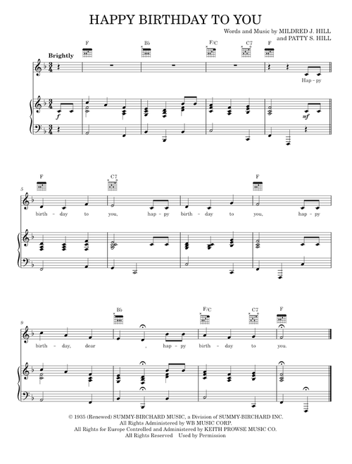 Happy Birthday To You (Piano-Vocal-Guitar)