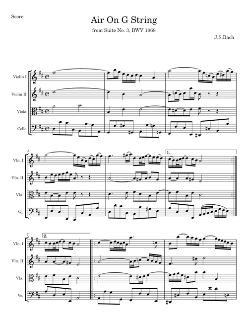 AIR (On the G String) - For Concert Band - J S Bach, G F Handel, W A Mozart