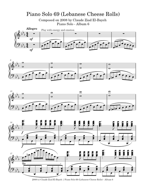 Piano Solo 69 (Lebanese Cheese Rolls) - Claude Ziad El-Bayeh - Composed in 2008