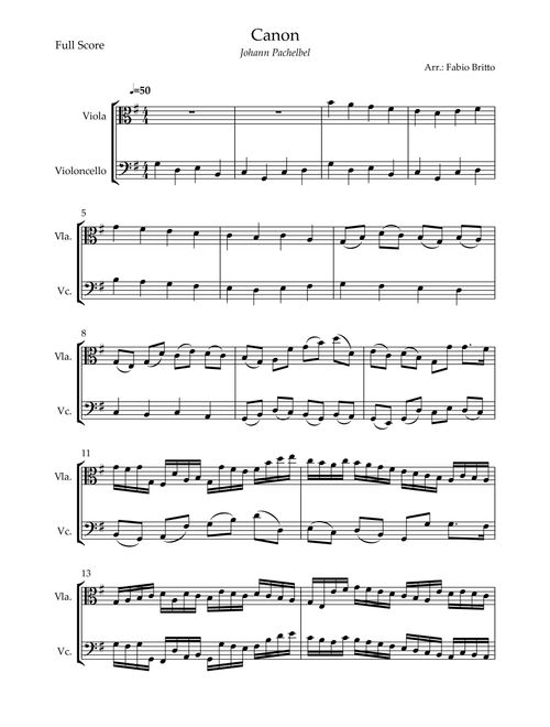 Canon - Johann Pachelbel (Wedding/Reduced Version) for Viola & Cello Duo (Arr. Fabio Britto) (Instrumental Duet)