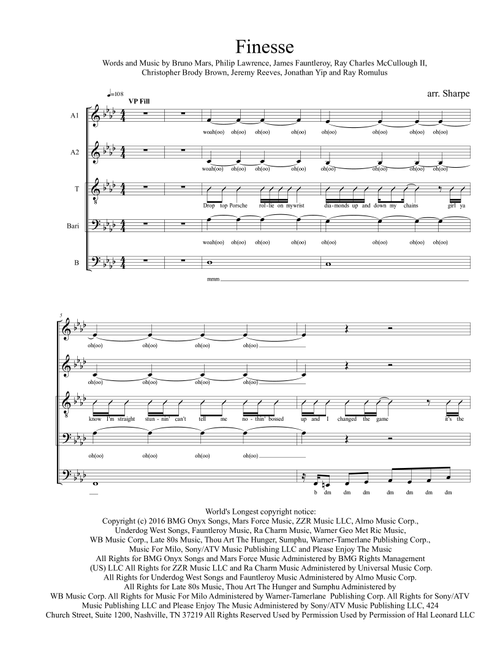 Finesse (Arr. Bryan Sharpe) - Bruno Mars (Choral, SATB)