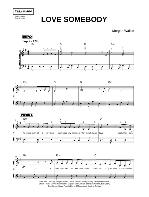 Love Somebody - Morgan Wallen (Easy Piano)