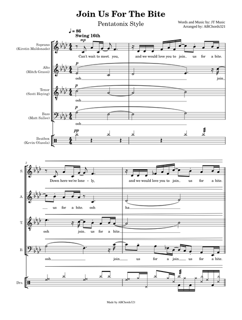 Join Us For The Bite (JT Music) | Pentatonix Style Sheet Music