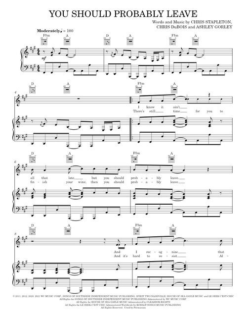 You should probably leave - Chris Stapleton (Piano-Vocal-Guitar)