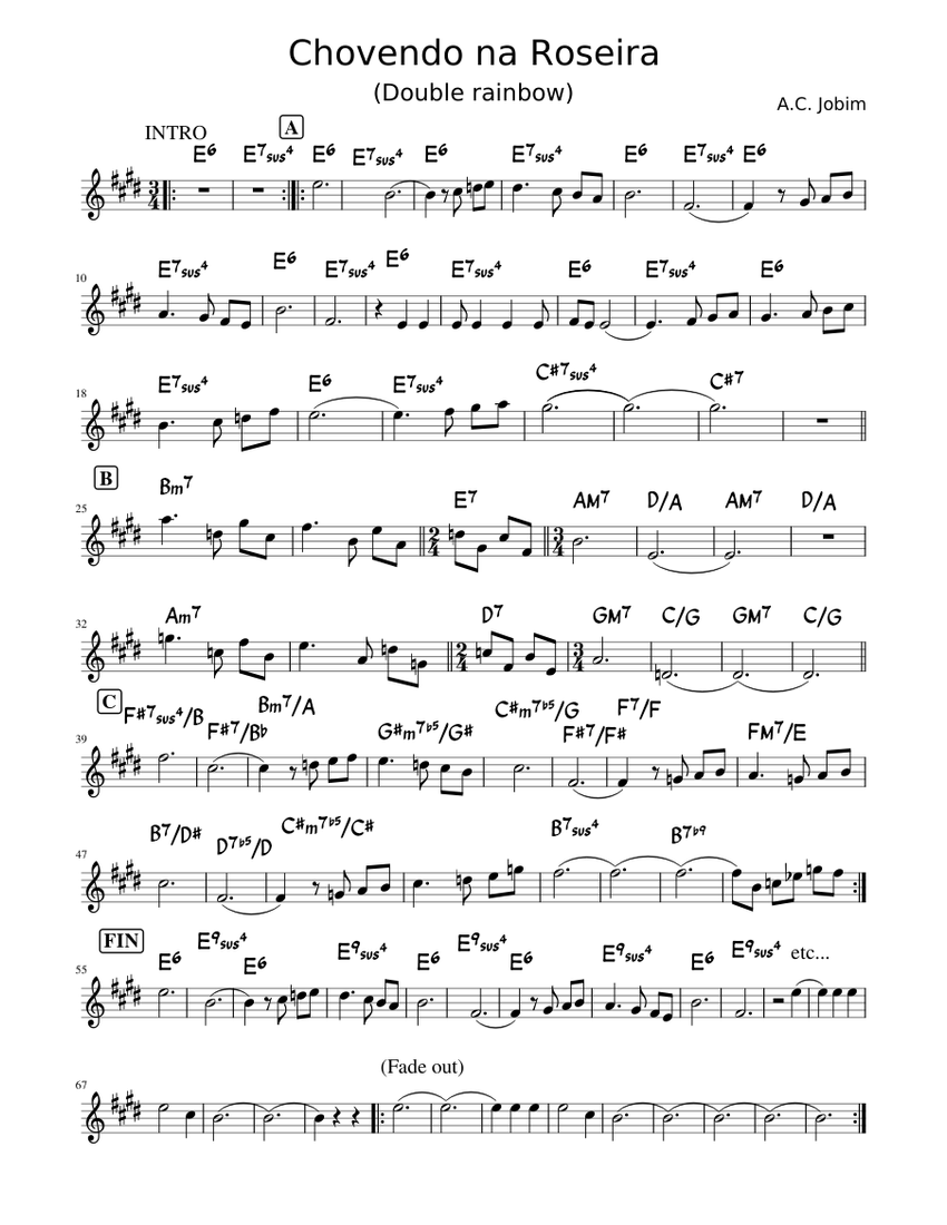Double Rainbow – Antonio Carlos Jobim, Stan Getz Sheet Music with